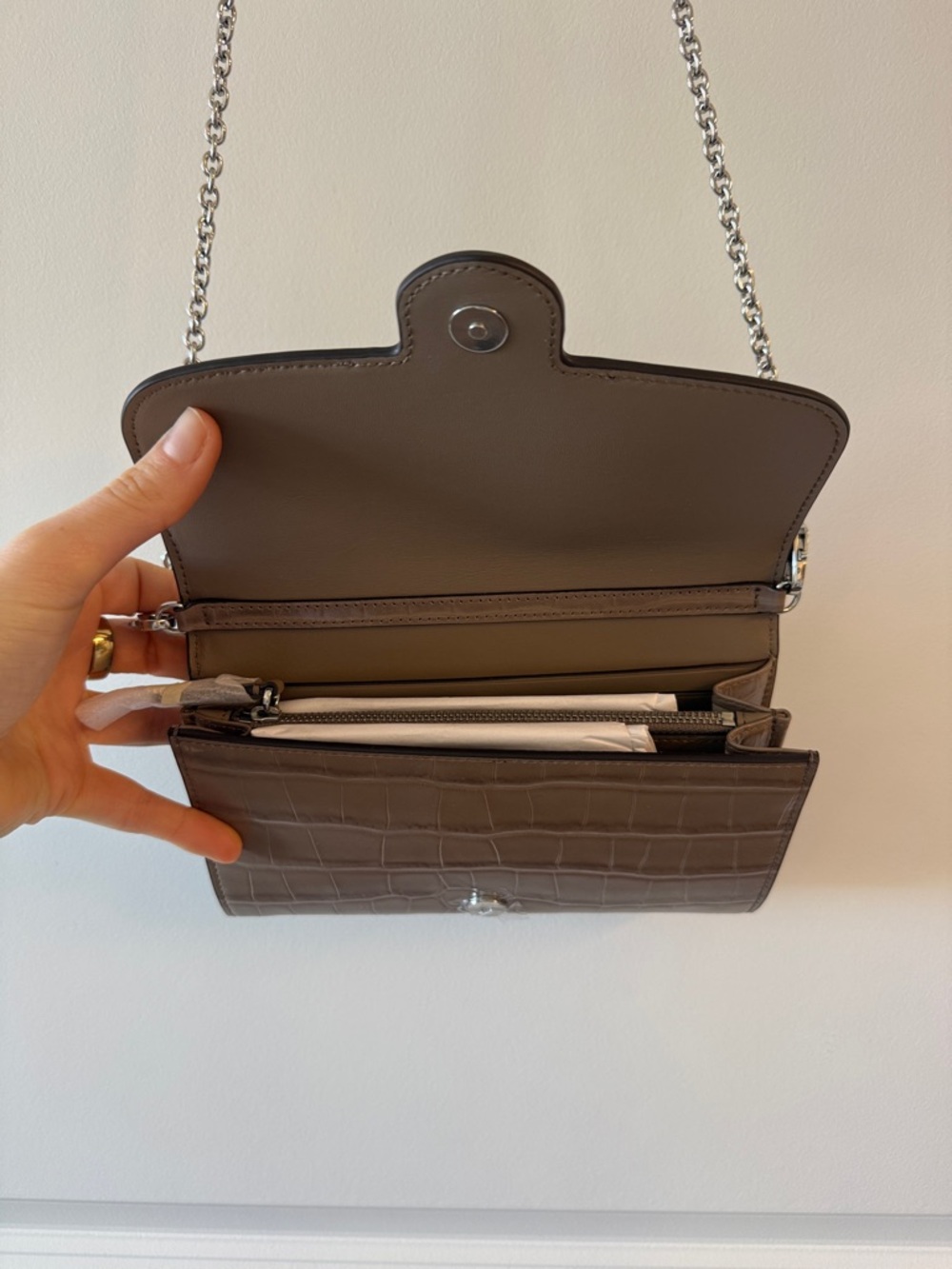 Ralph Lauren Brown Silver Chain Crossbody Bag - Picture 3 of 4